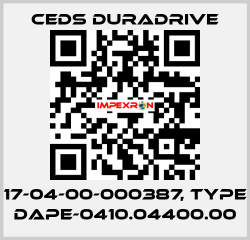 17-04-00-000387, Type DAPE-0410.04400.00 Ceds Duradrive