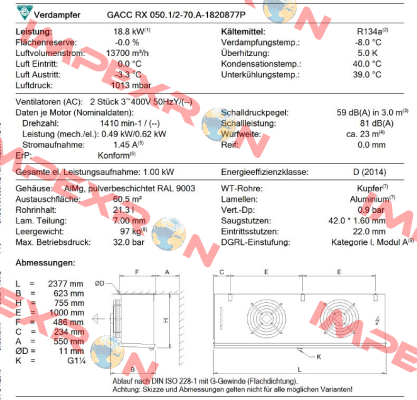 GACC RX 050.1/2-70.A-1820877P  Guntner