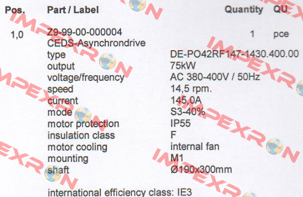 Type DE-PO42RF147-1430.400.00  Ceds Duradrive