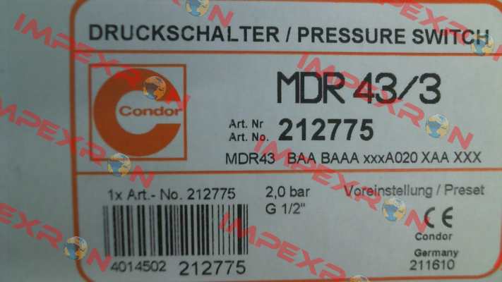 P/N: 212775, Type: MDR 43/3 Condor