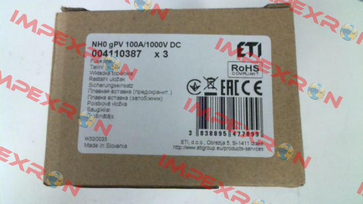 P/N: 4110387, Type: NH 0/100A DC 1000V Eti